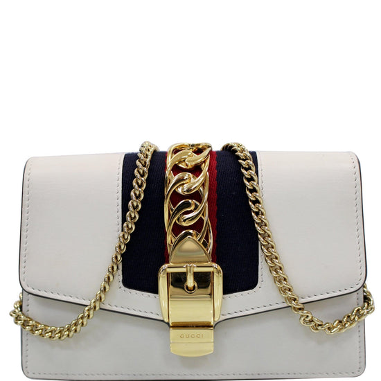 Sylvie flap chain leather crossbody bag Gucci White in Leather - 32646360