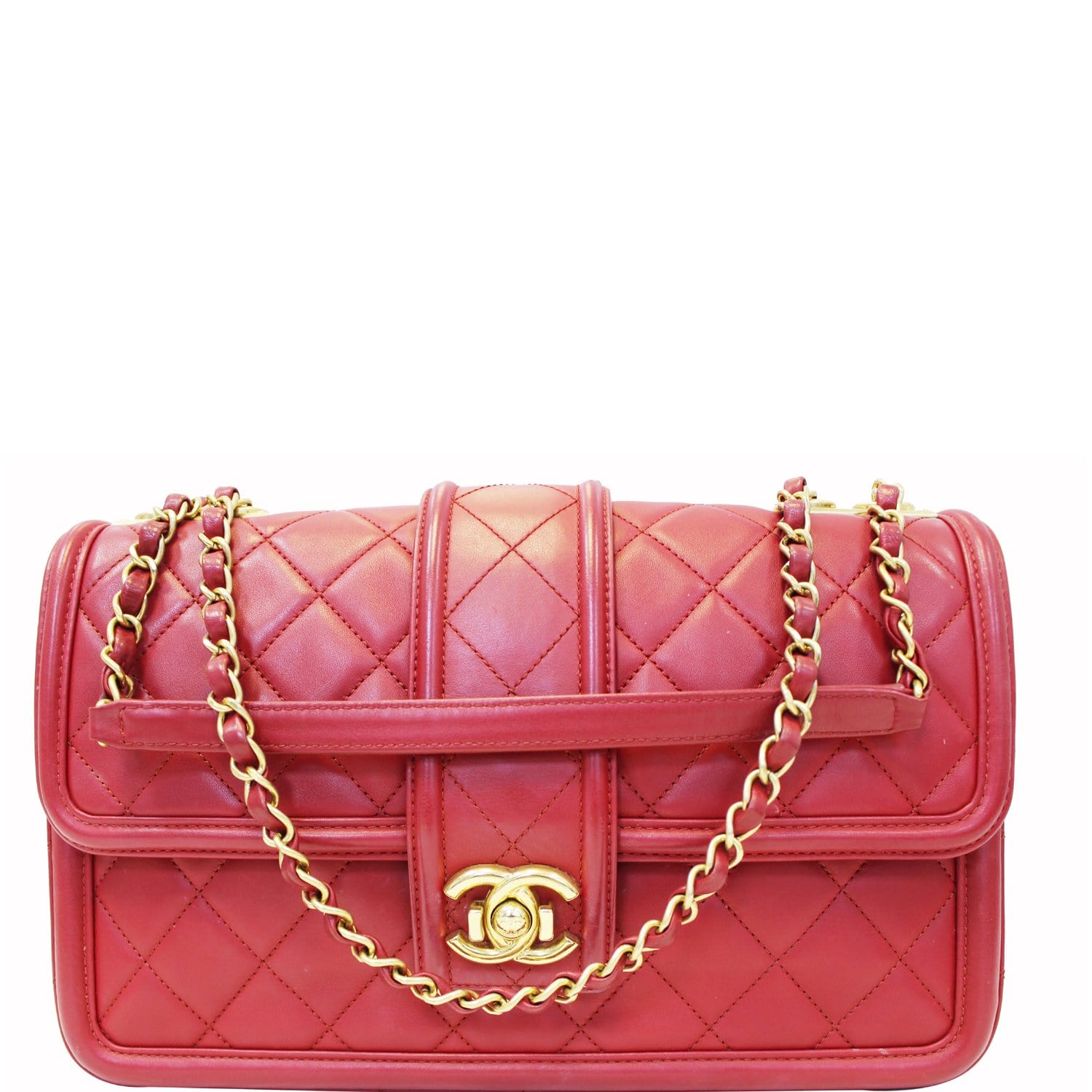 Chanel Red Lambskin Large Trendy CC Top Handle Flap Bag