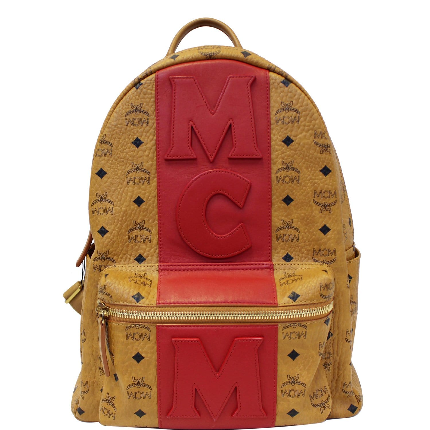 Mcm backpack hot sale with red stripe