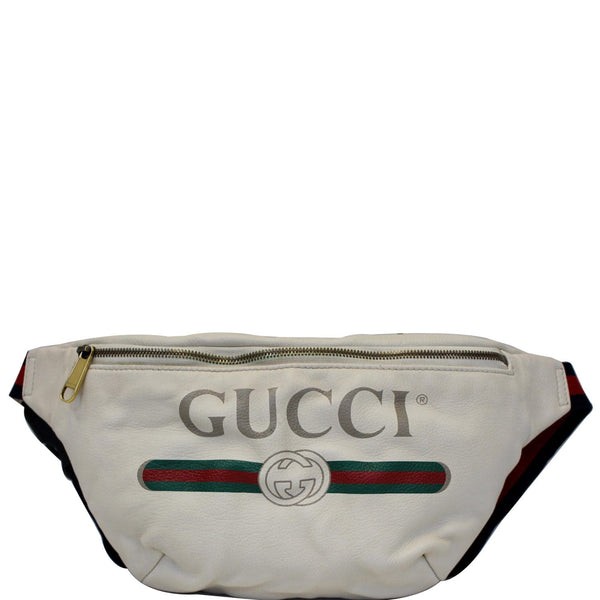 GUCCI Print Leather Medium Belt Waist Bum Bag White 530412-US