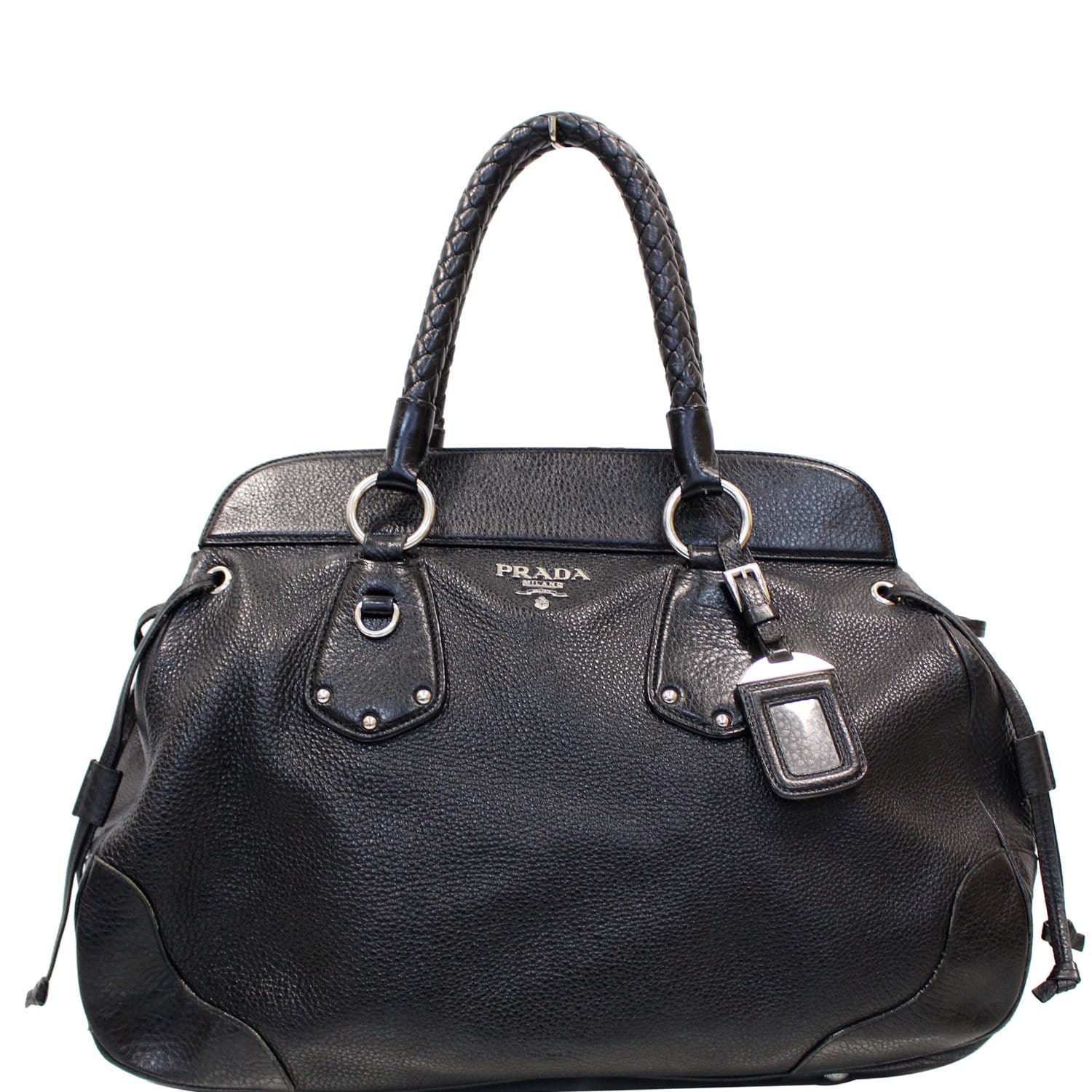 PRADA Vitello Daino Satchel Bag Black - 30% Off