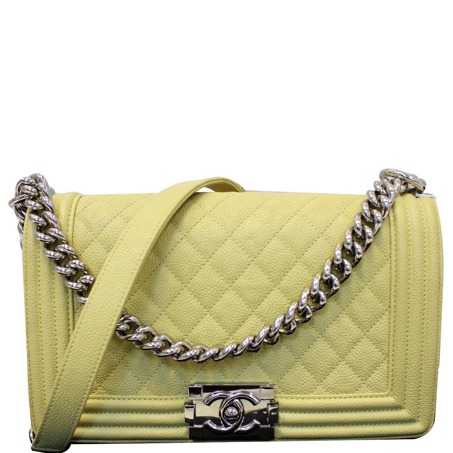 Chanel Yellow Quilted Lambskin Leather Small Boy Bag  Yoogis Closet