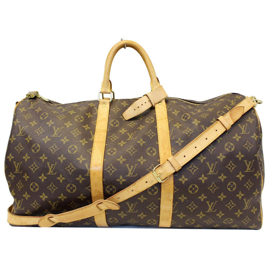 Louis Vuitton Boston Bag Duffle Keepall 55 Monogram Canvas Brown with Name  tag