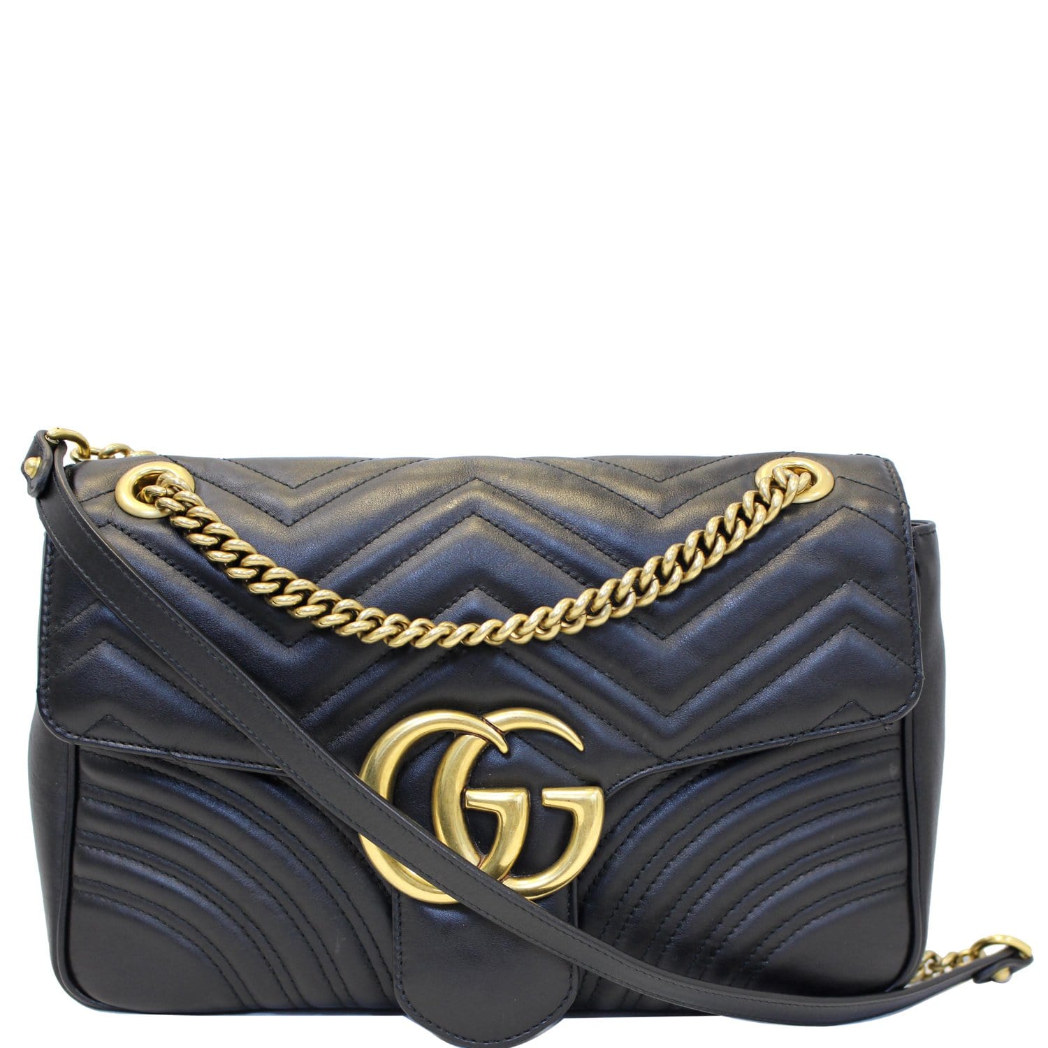 GG Matelasse Leather Shoulder Bag in Black - Gucci