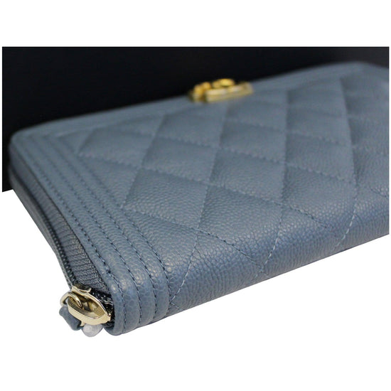 Chanel Boy Small Trifold Wallet Caviar Navy Blue - Kaialux