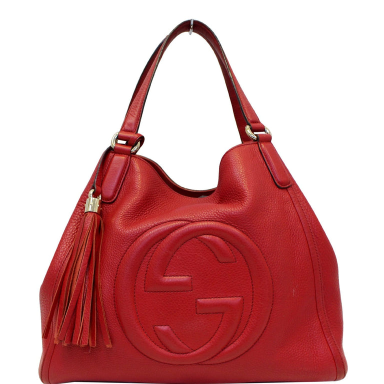 GUCCI Soho Top Handle Pebbled Leather Tote Bag Red-US