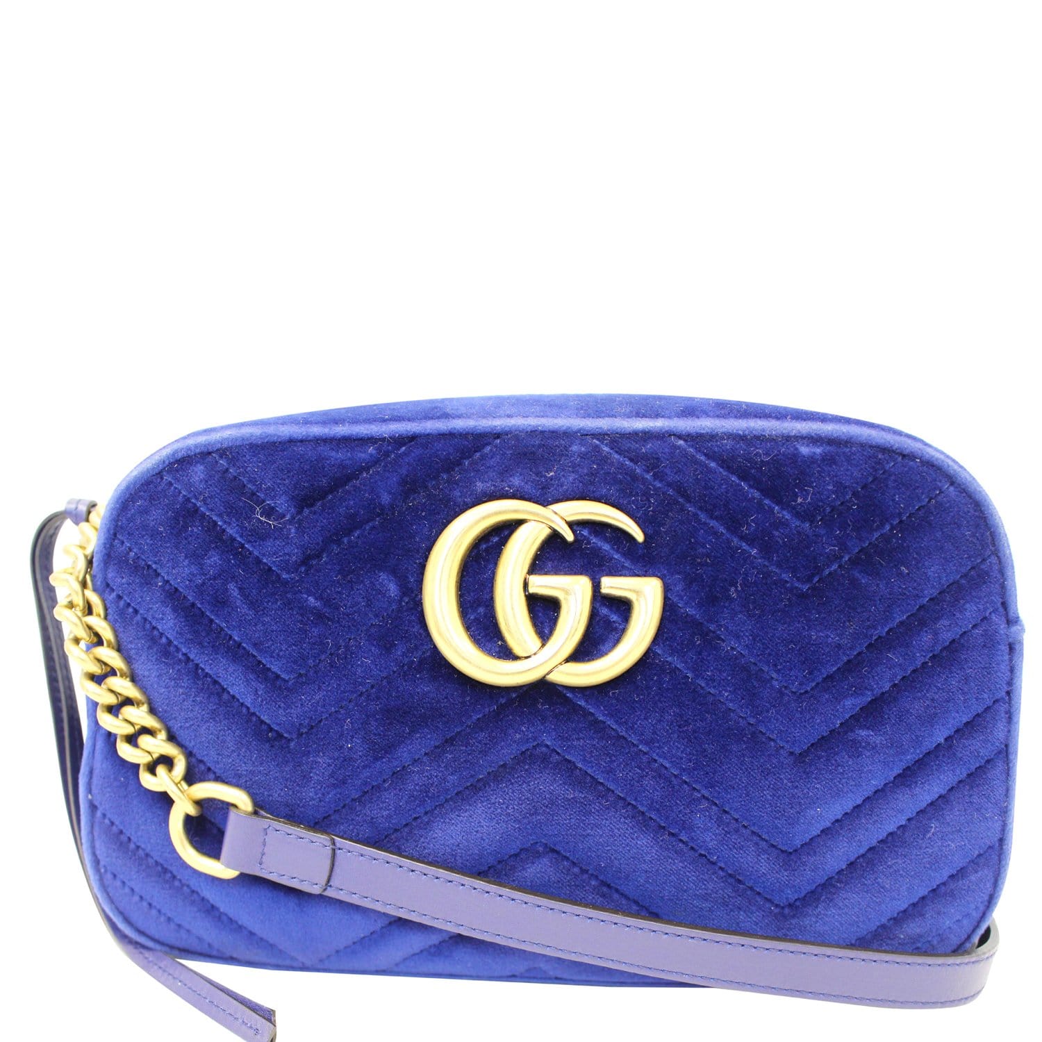 Gucci Gg Marmont Shoulder Bag Matelasse Velvet Small Cobalt Blue