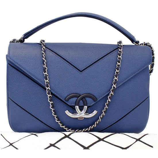 CHANEL CC Chevron Flap Shoulder Crossbody Bag Blue-US