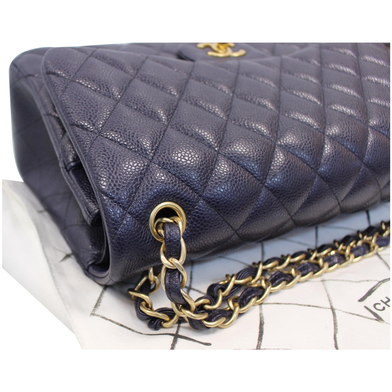 Chanel Jumbo Double Flap Caviar Leather Shoulder Bag Blue