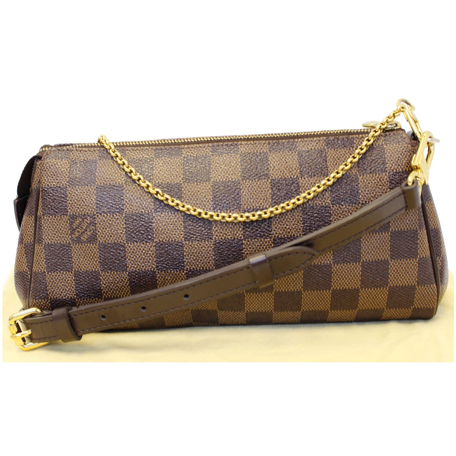 LOUIS VUITTON Pochette Eva Damier Ebene Clutch Crossbody Bag Brown-US