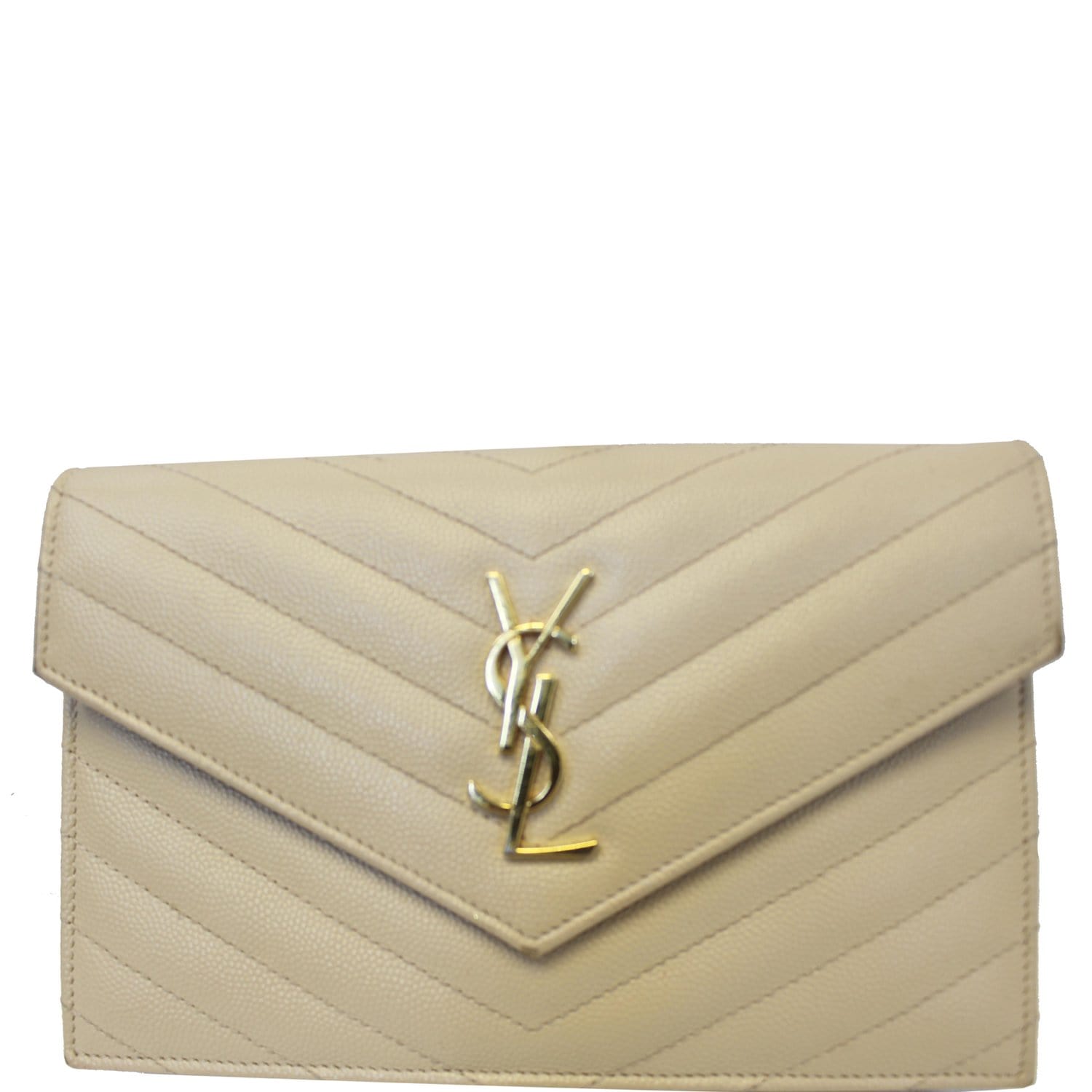 Saint Laurent Red Grain de Poudre Chevron Monogram Wallet On Chain