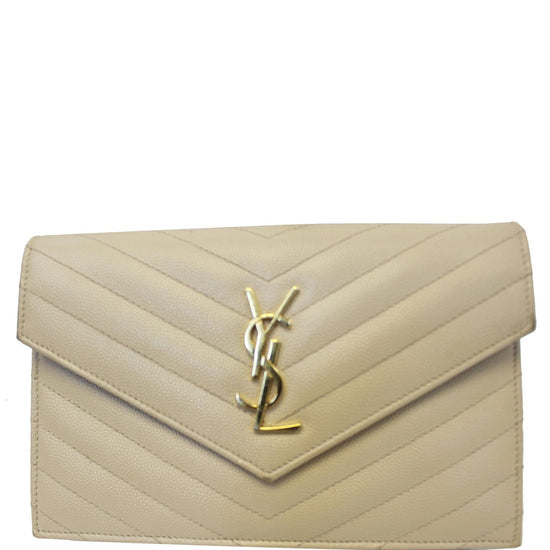 Saint Laurent Monogramme Large Grain de Poudre Wallet on Chain White -  Fablle