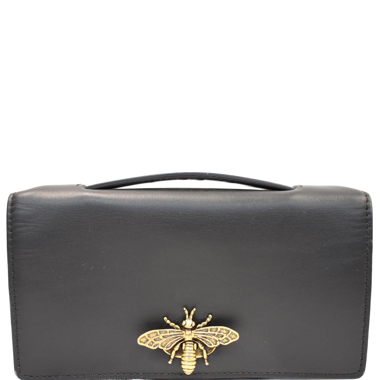 Christian Dior Bee Leather Pouch Clutch Bag Black - DDH