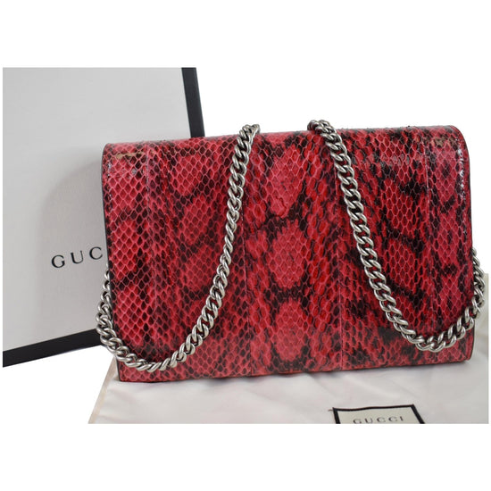 GUCCI Dionysus Mini Python Leather Crossbody Chain Wallet Red