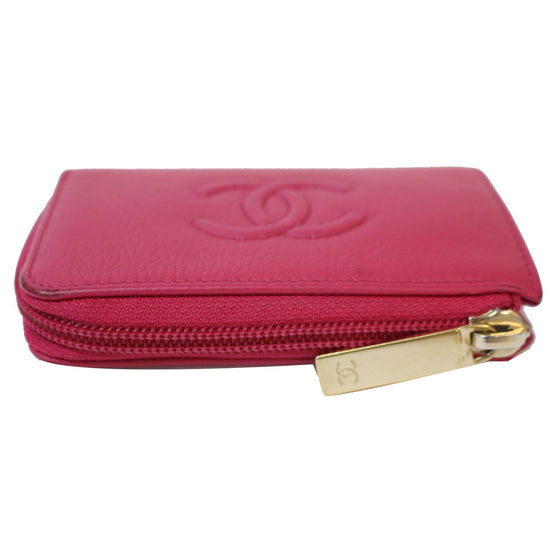 CHANEL Caviar Camellia Embossed Key Holder Case Pink 1220523