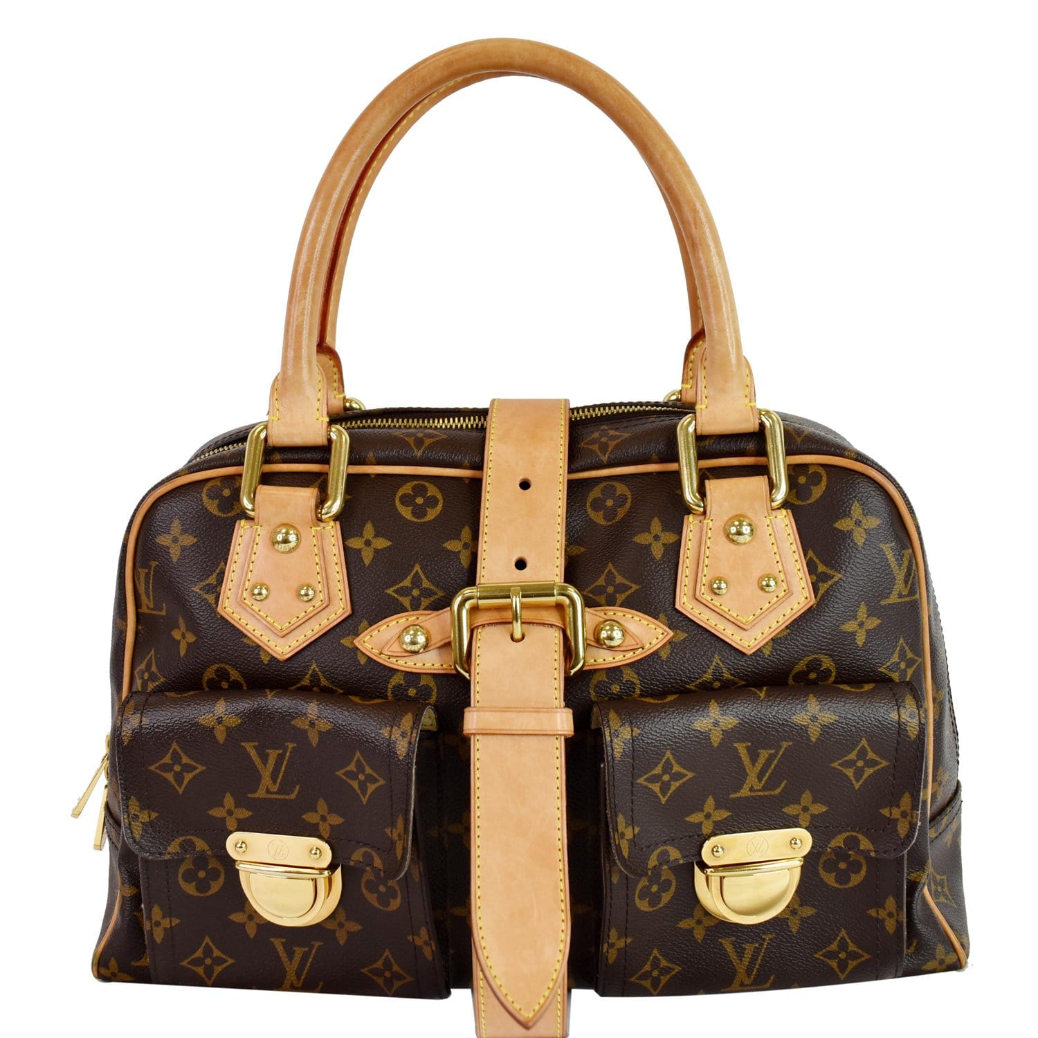 LOUIS VUITTON Manhattan GM Monogram Canvas Satchel Bag Brown