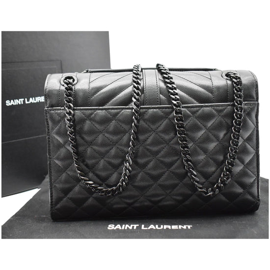 large envelope chain bag in black textured mixed matelassé leather