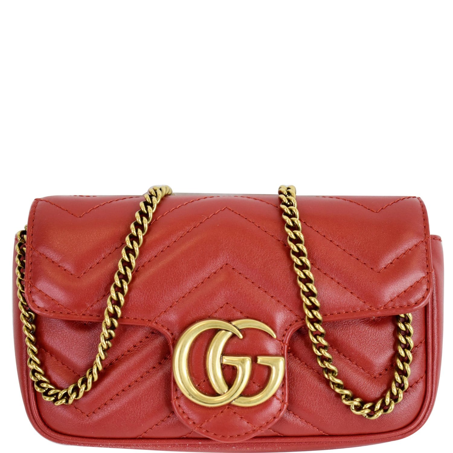 GUCCI Red Matelasse Leather Super Mini Marmont Crossbody Bag - The Purse  Ladies