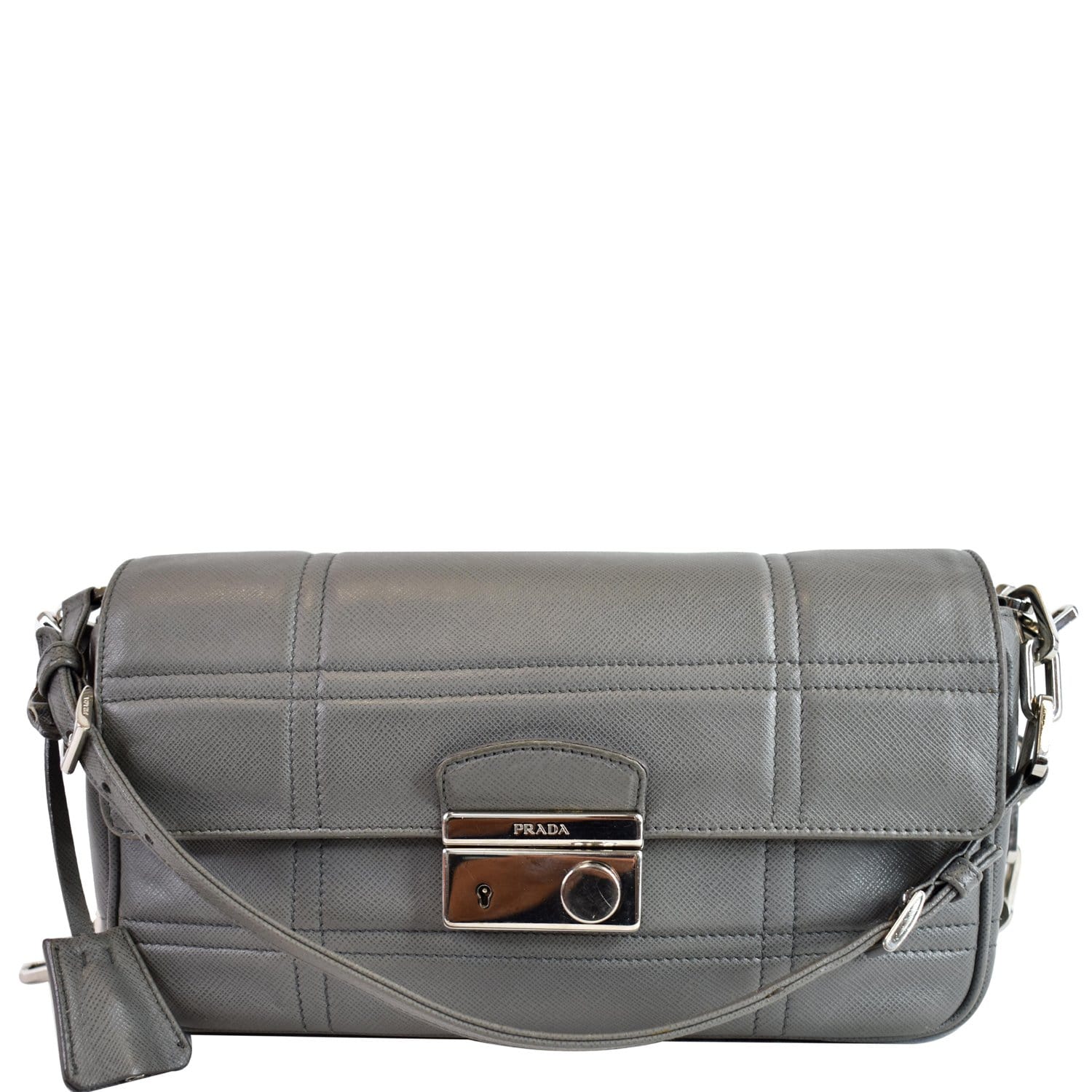 Prada Saffiano Lux Casual Style Unisex 2way Plain Leather Office Style, Grey