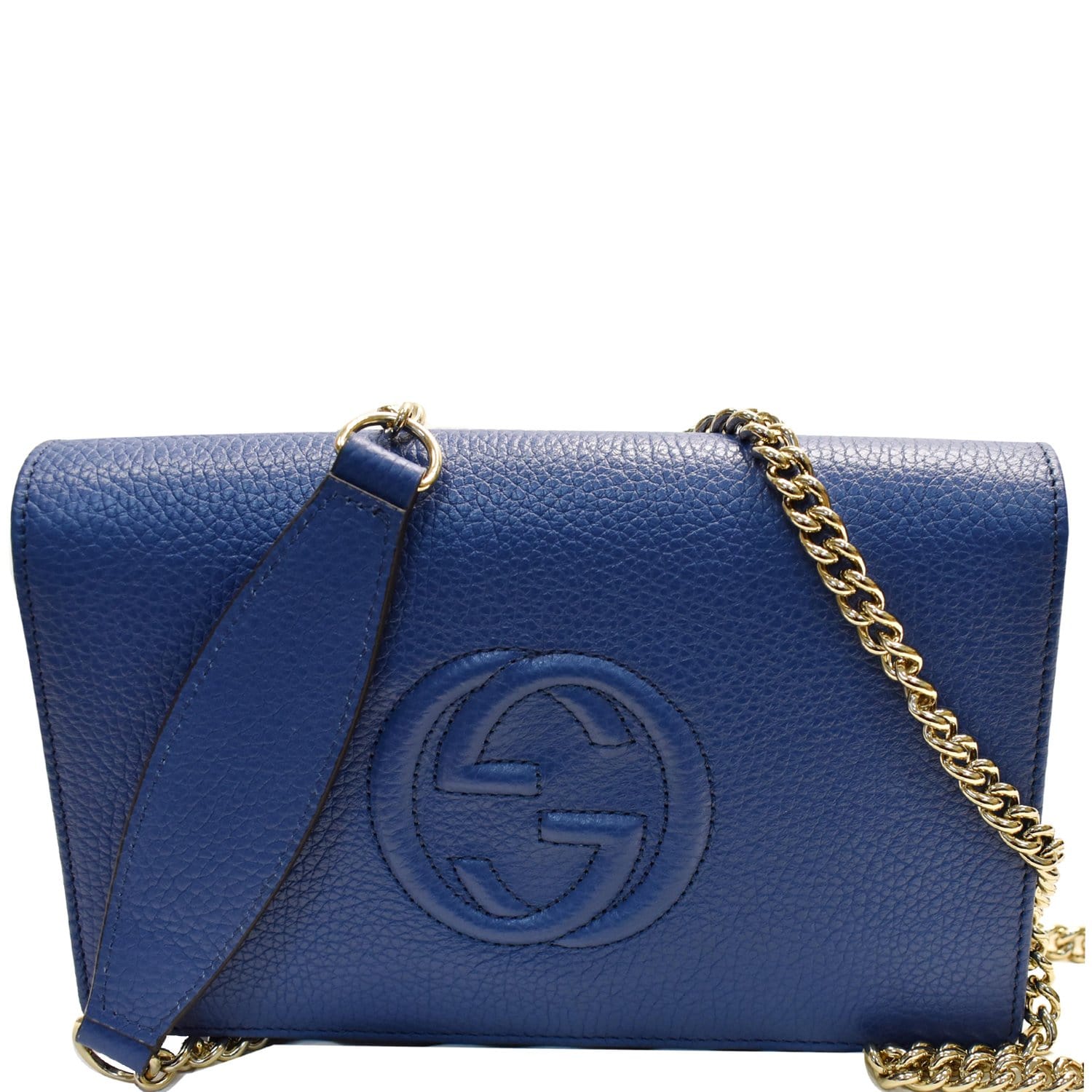GUCCI Mini Soho Pebbled Wallet Bag Blue 598211
