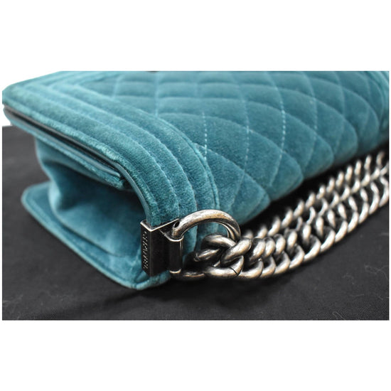 CHANEL Small Boy CC Chain Velvet Shoulder Bag Teal - 20% OFF