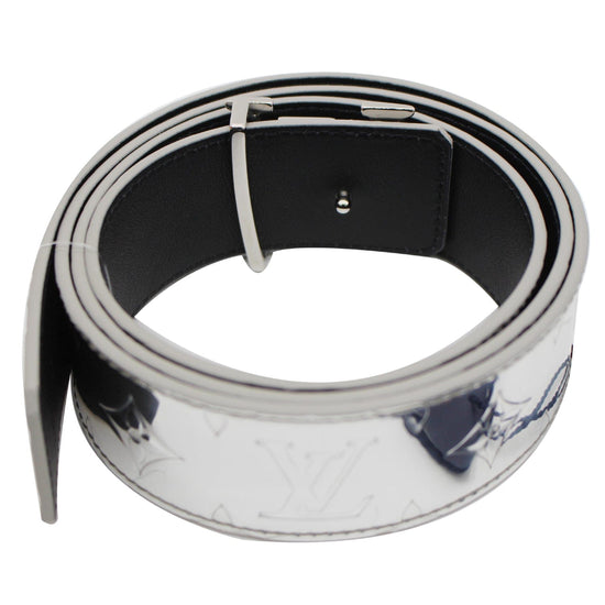 Louis Vuitton initials LV Mirror Mirror 40mm Reversible Belt, Silver, 90