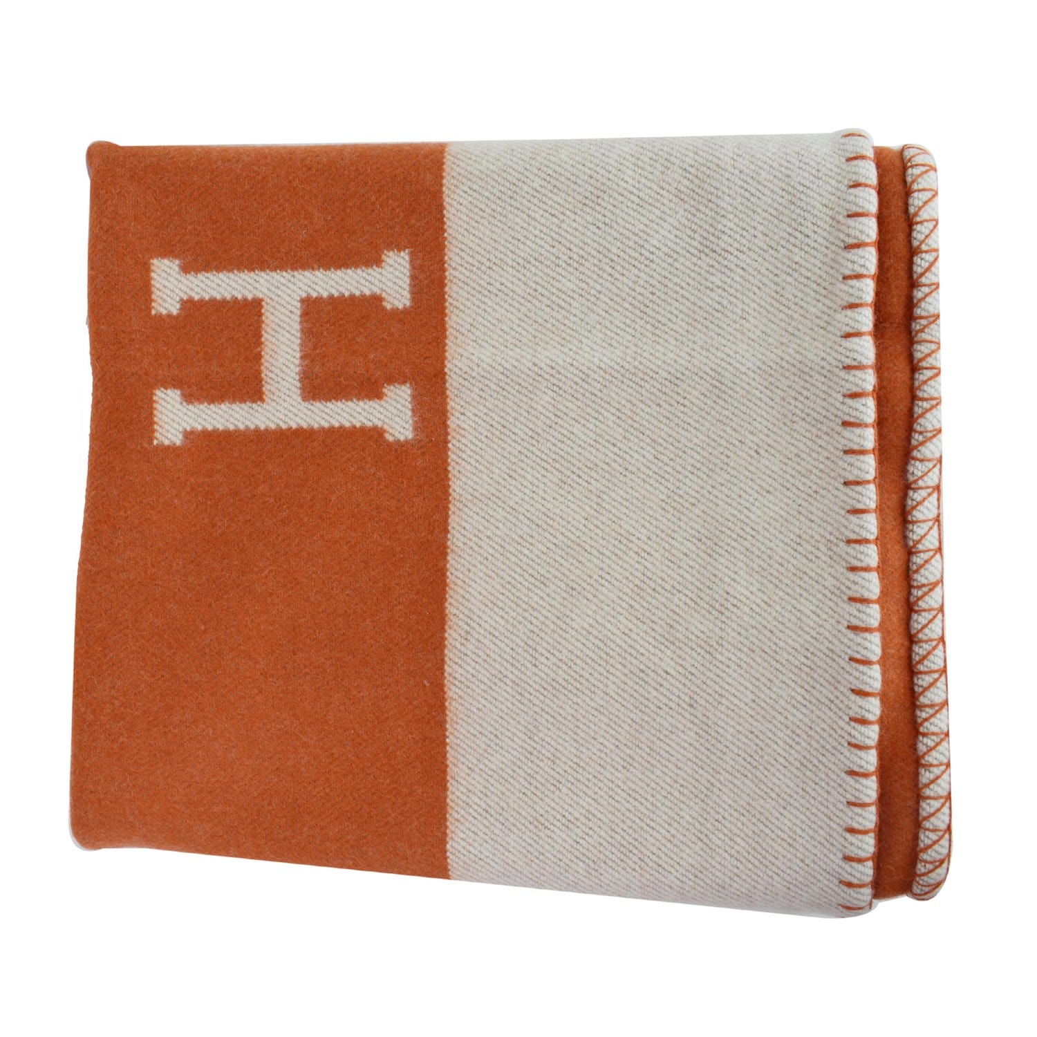 HERMES Avalon Throw Wool Blanket Orange