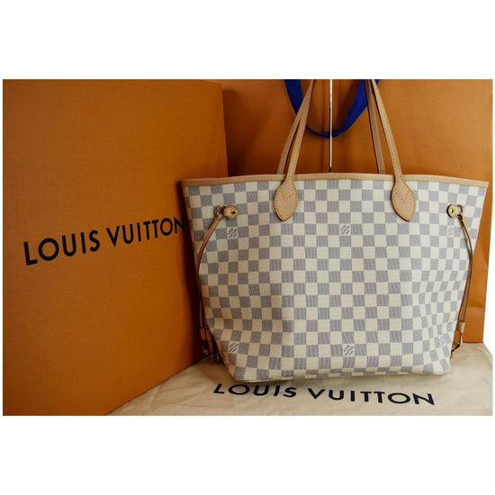 White Louis Vuitton Damier Azur Neverfull MM Tote Bag – Designer