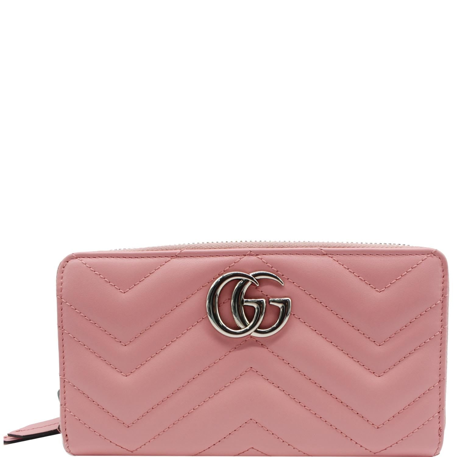 Lot - GUCCI ZIP-AROUND WALLET IN LOGO CANVAS WITH PINK LEATHER TRIM Length  7.5”.