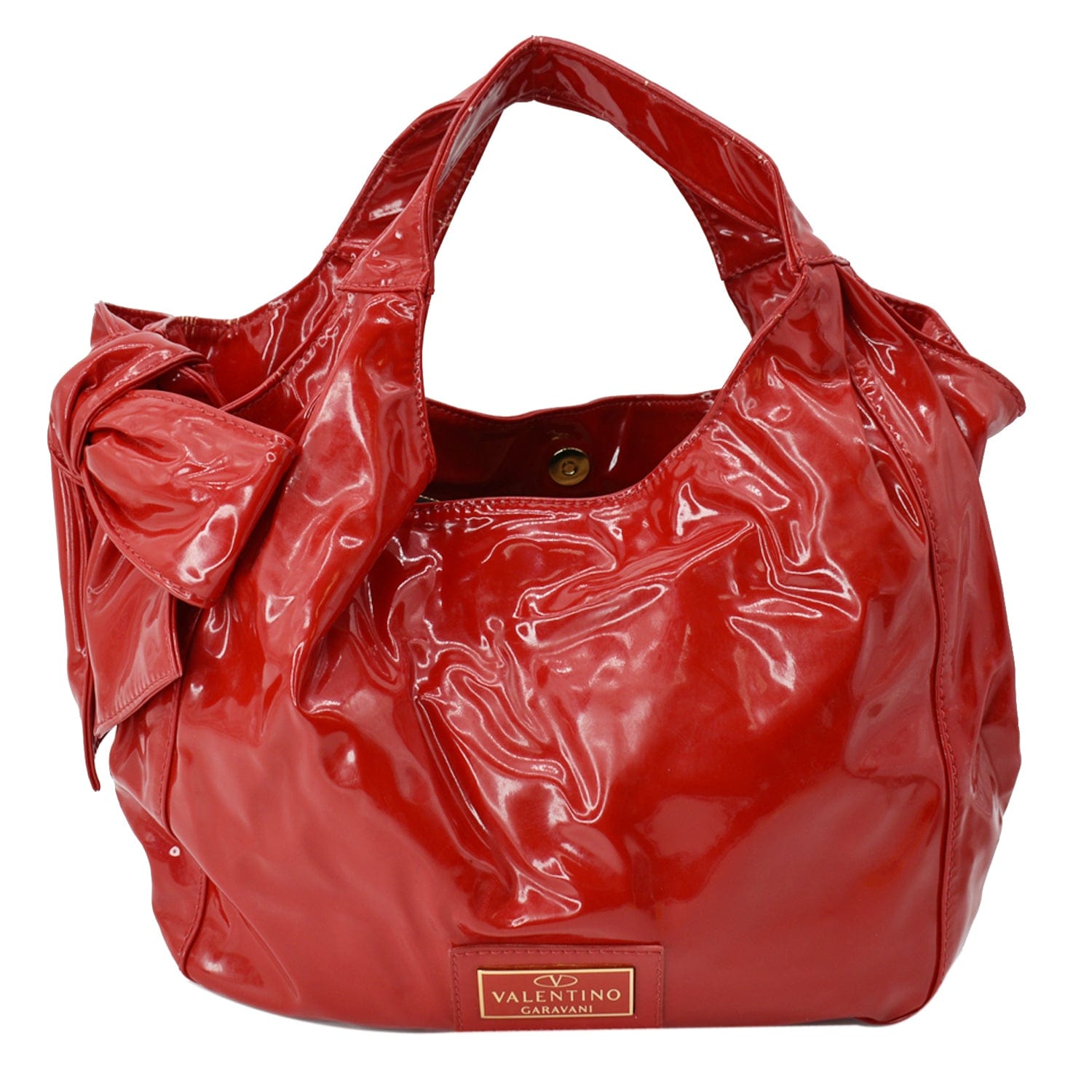 VALENTINO Nuage Bow Patent Leather Tote Bag Red