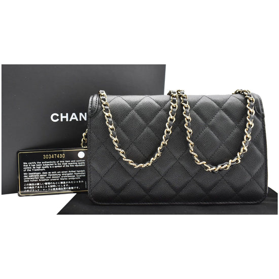 CHANEL CC Filigree Small Flap Caviar Leather Crossbody Bag Black