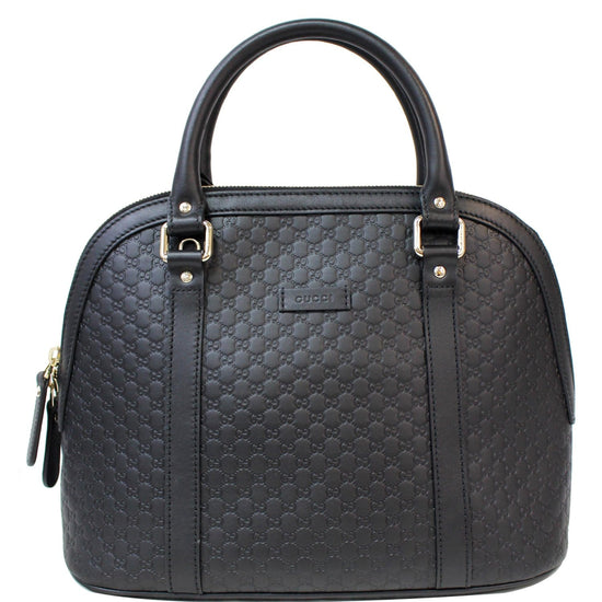 Gucci Black Leather Microguccissima Medium Dome Satchel Bag