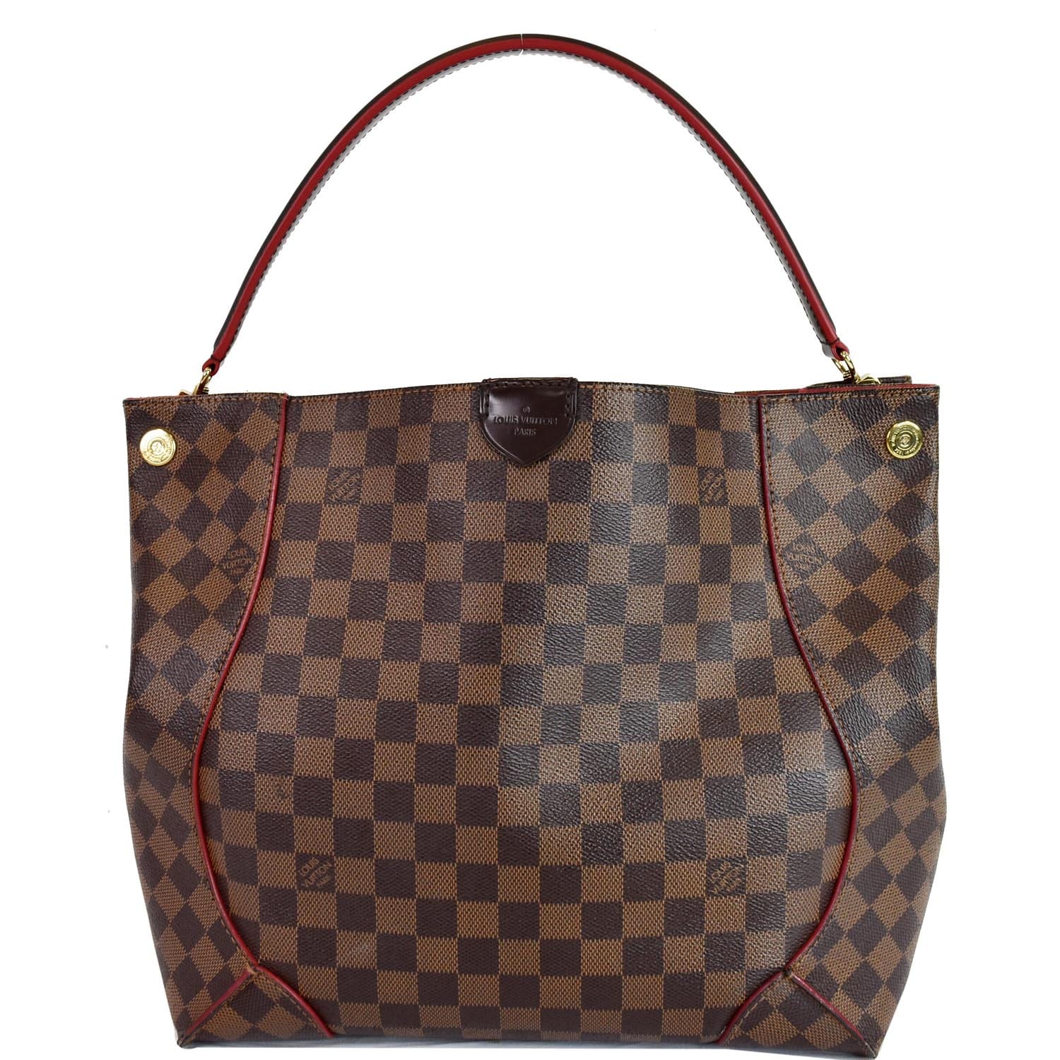 Louis Vuitton Monogram Canvas Caissa Hobo Damier in Brown with red