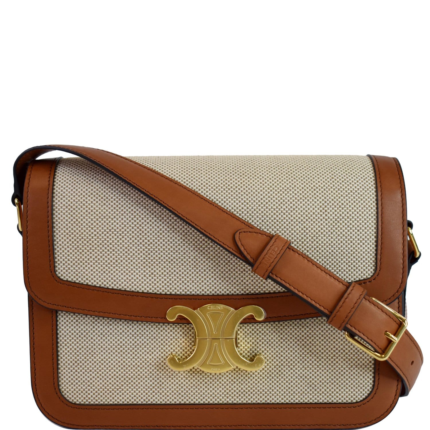 Shop CELINE Triomphe Medium triomphe belt in triomphe canvas and