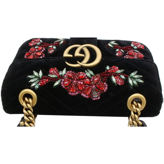 GUCCI - Mini Matelasse Velvet Crystal Embellished Embroidered