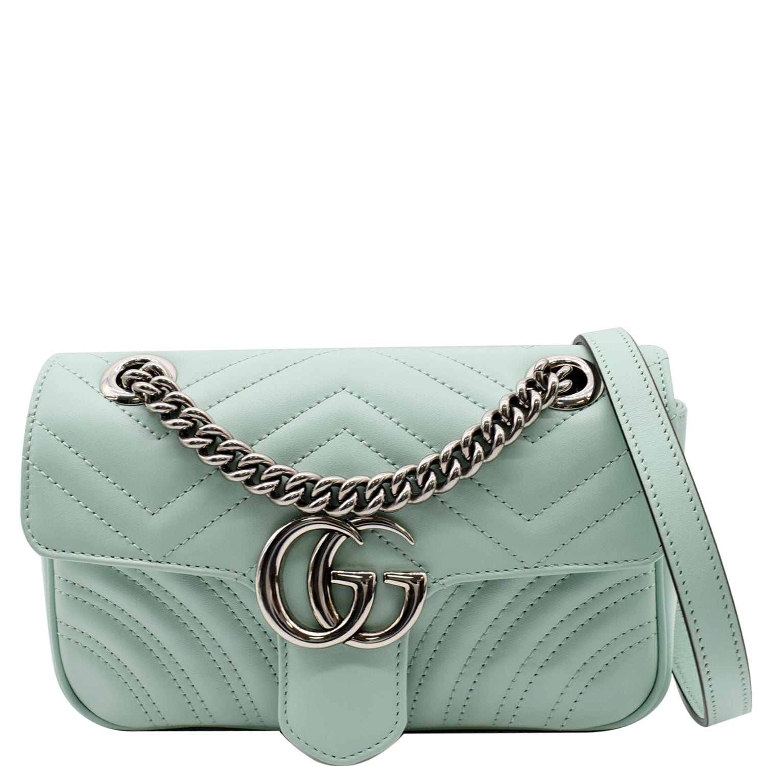 GUCCI GG Marmont Mini Matelasse Leather Crossbody Bag Bright Green 446