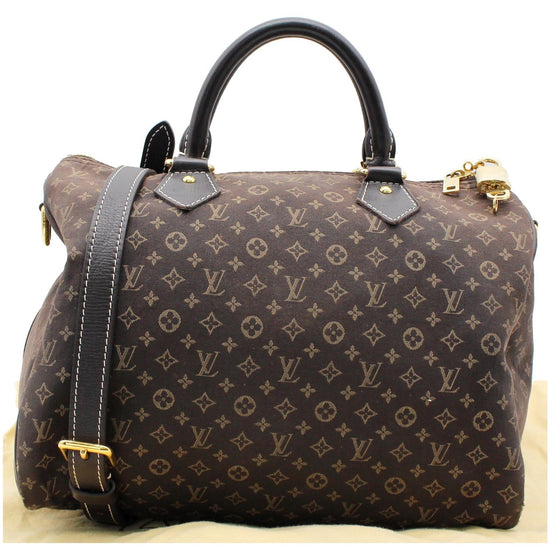 Louis Vuitton Ebene Brown Monogram Mini Lin Speedy 30 Boston Bag 172lvs53