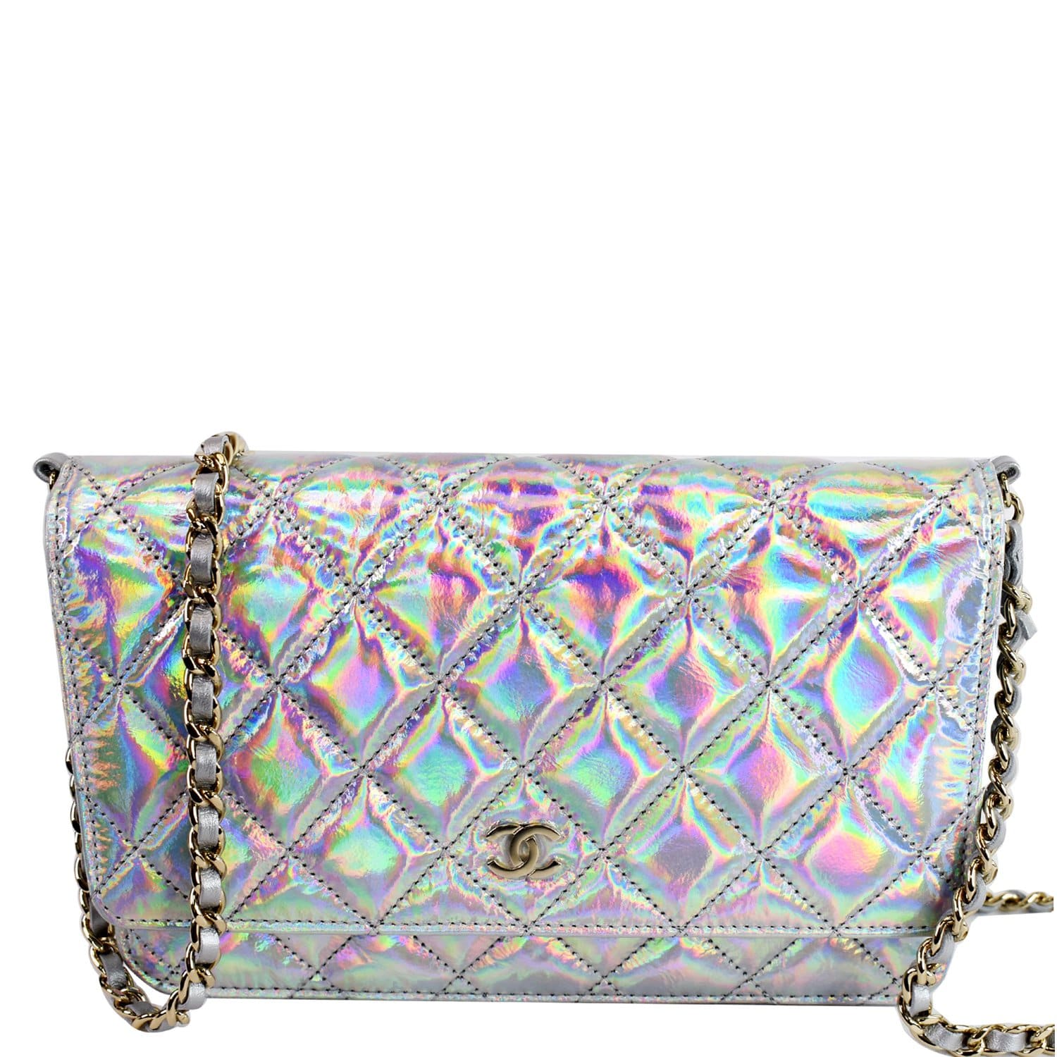 CHANEL Timeless Classic WOC Goatskin Wallet on Chain Bag Iridescent Si