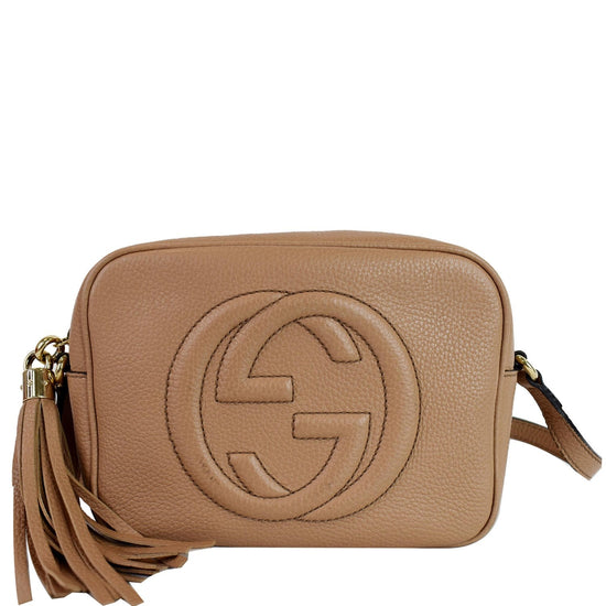 GUCCI Soho Disco Pebbled Leather Small Crossbody Bag Beige 308364