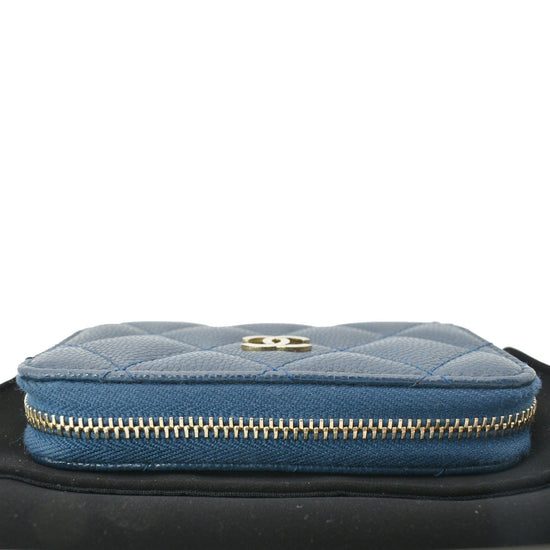 CHANEL Caviar Quilted Medium Zip Around Wallet Light Blue 650304