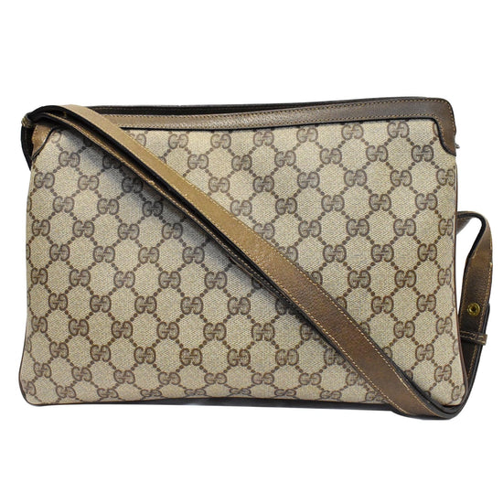 GUCCI Vintage Web Canvas Shoulder Bag Beige 575073