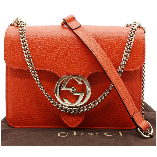 Gucci Interlocking G Sun Orange Leather Chain Crossbody Shoulder Bag