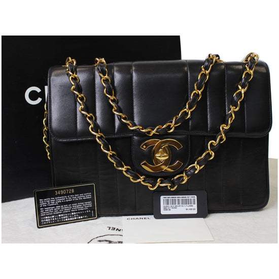 Chanel Vintage Black Caviar Leather Jumbo Vertical Quilted Single