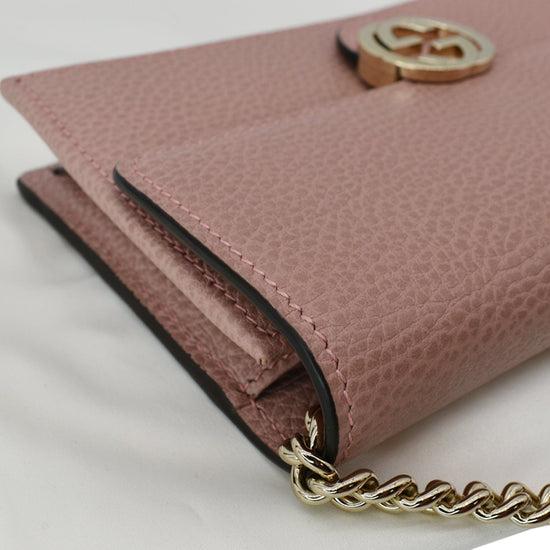 GUCCI Dollar Interlocking G Leather Chain Wallet Soft Pink 510314 - 25