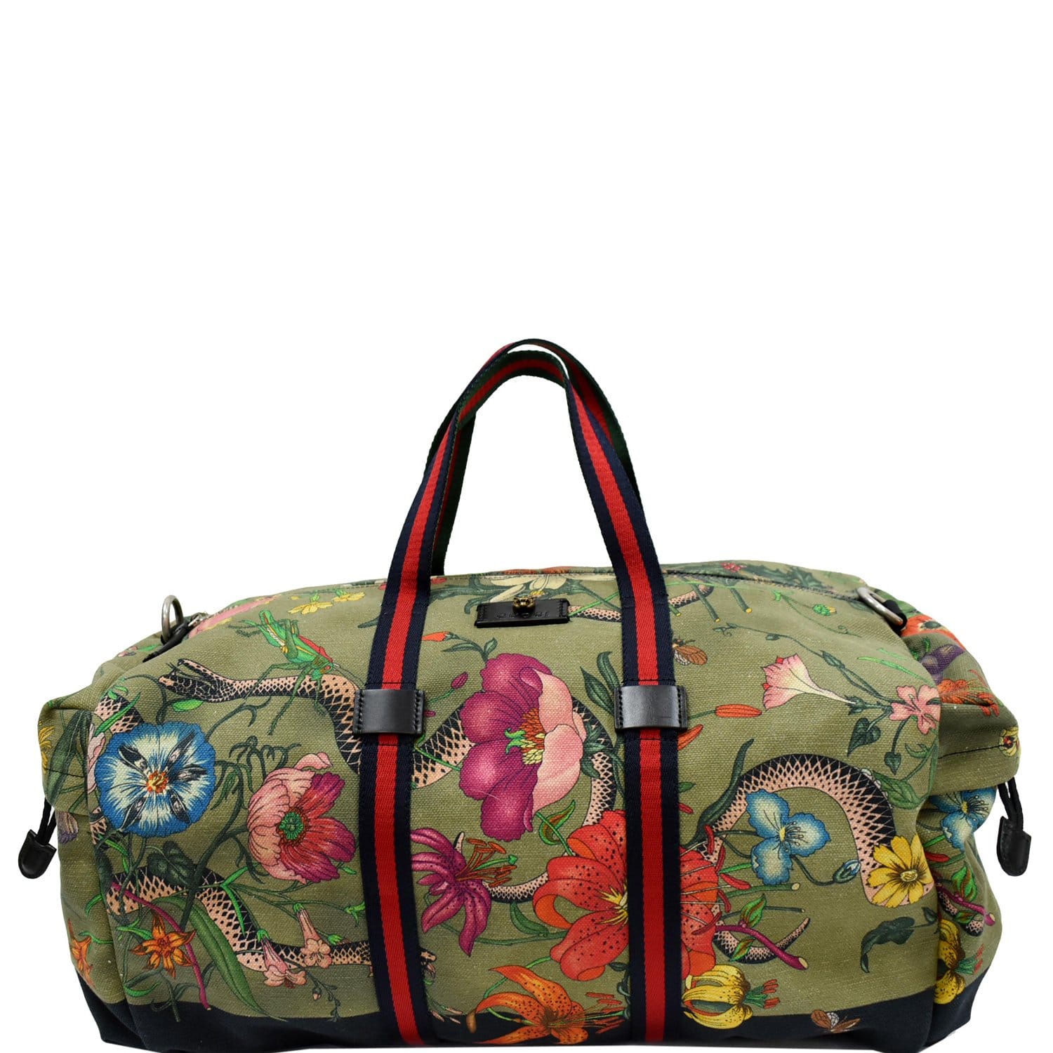 Fakultet Opdater Arctic GUCCI Floral Animal Canvas Web Duffel Travel Bag Khaki Green 450983