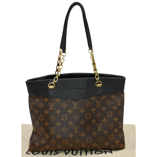 LOUIS VUITTON Black Leather Monogram Canvas Medium Pallas Shopper