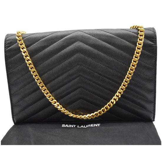 YVES SAINT LAURENT Envelope Monogram Leather Crossbody Chain Wallet Bl