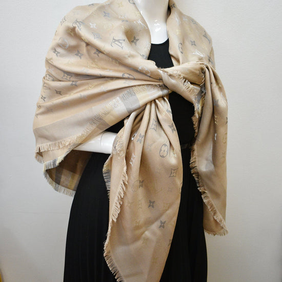 Nude Monogram Wool and Silk Large Scarf Shawl