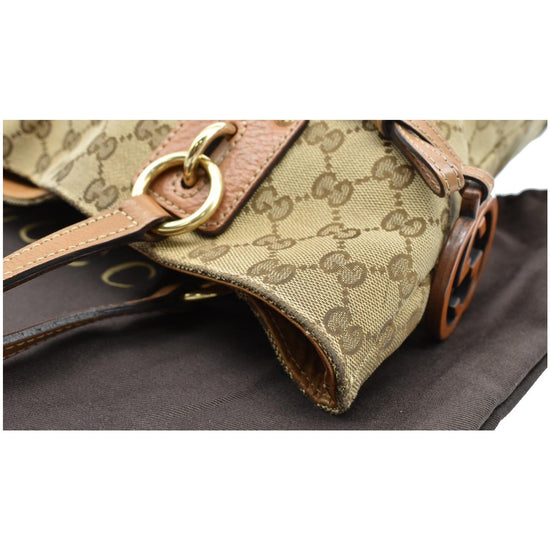 Gucci Large Bree Beige/Ebony GG Canvas Leather Tote Bag w/charm