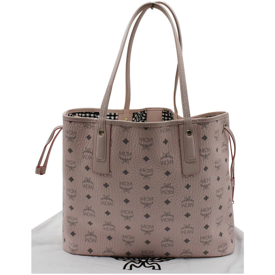 MCM Liz Visetos Soft Pink Printed Logo Reversible Shopping Bag One Shoulder  Tote